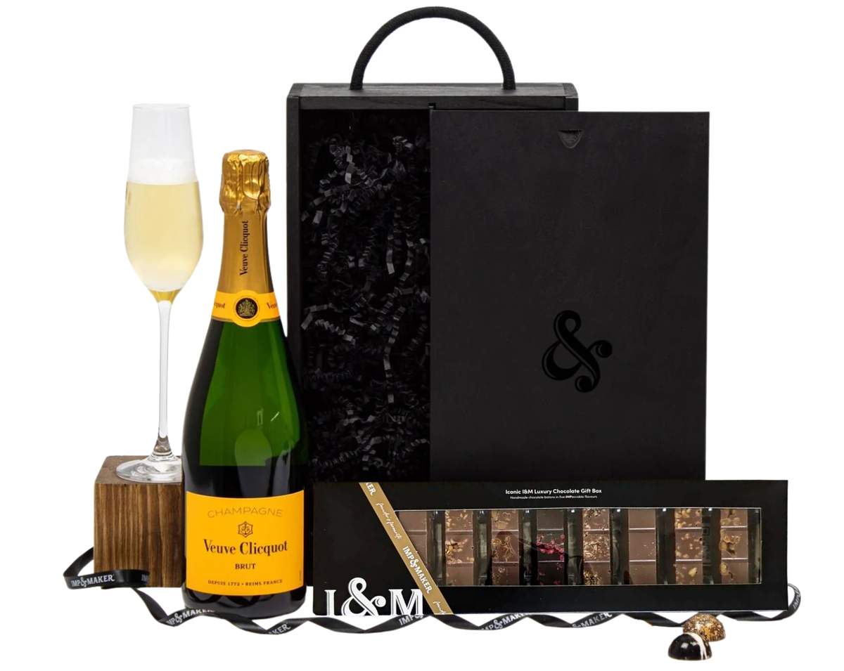 Veuve Clicquot Champagne & Signature Chocolate Wooden Gift Box
