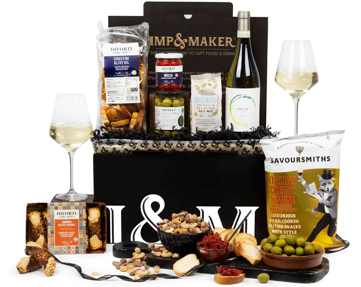 Luxury Italian White Wine & Nibbles Hamper – IMP & MAKER
