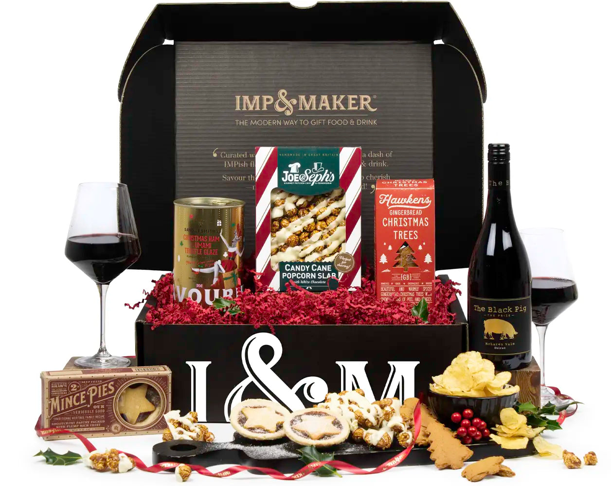Christmas Red Wine & Festive Treats Gift Hamper | IMP & MAKER