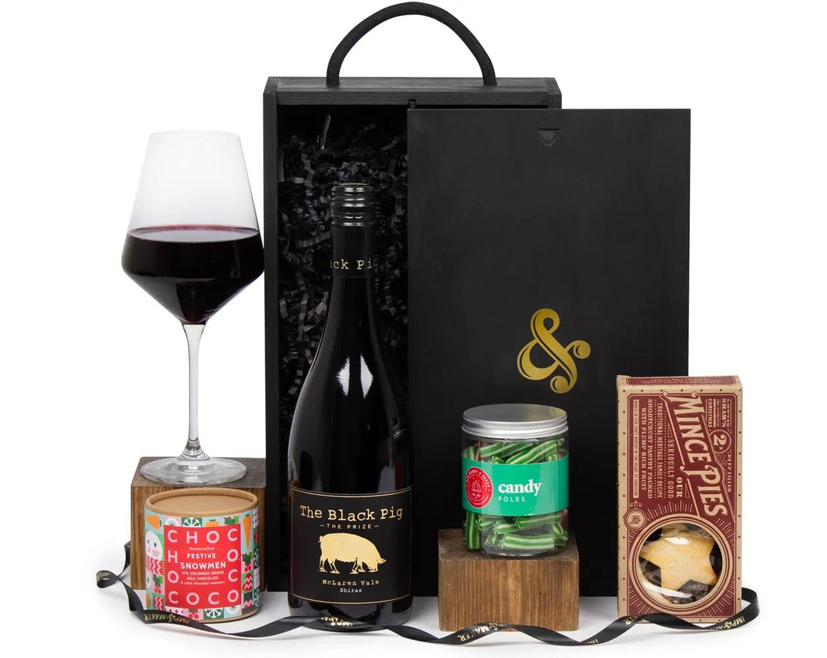 Red Wine & Festive Sweet Treats in Wooden Box Limited Edition