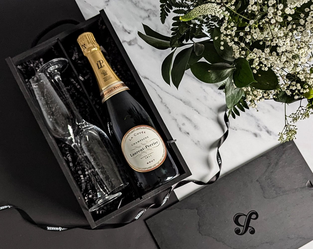 Laurent - Perrier La Cuvee & Champagne Flutes in Wooden Box Gift - IMP & MAKERIMP & MAKERBOX220IMP & MAKERLaurent - Perrier La Cuvee & Champagne Flutes in Wooden Box Gift