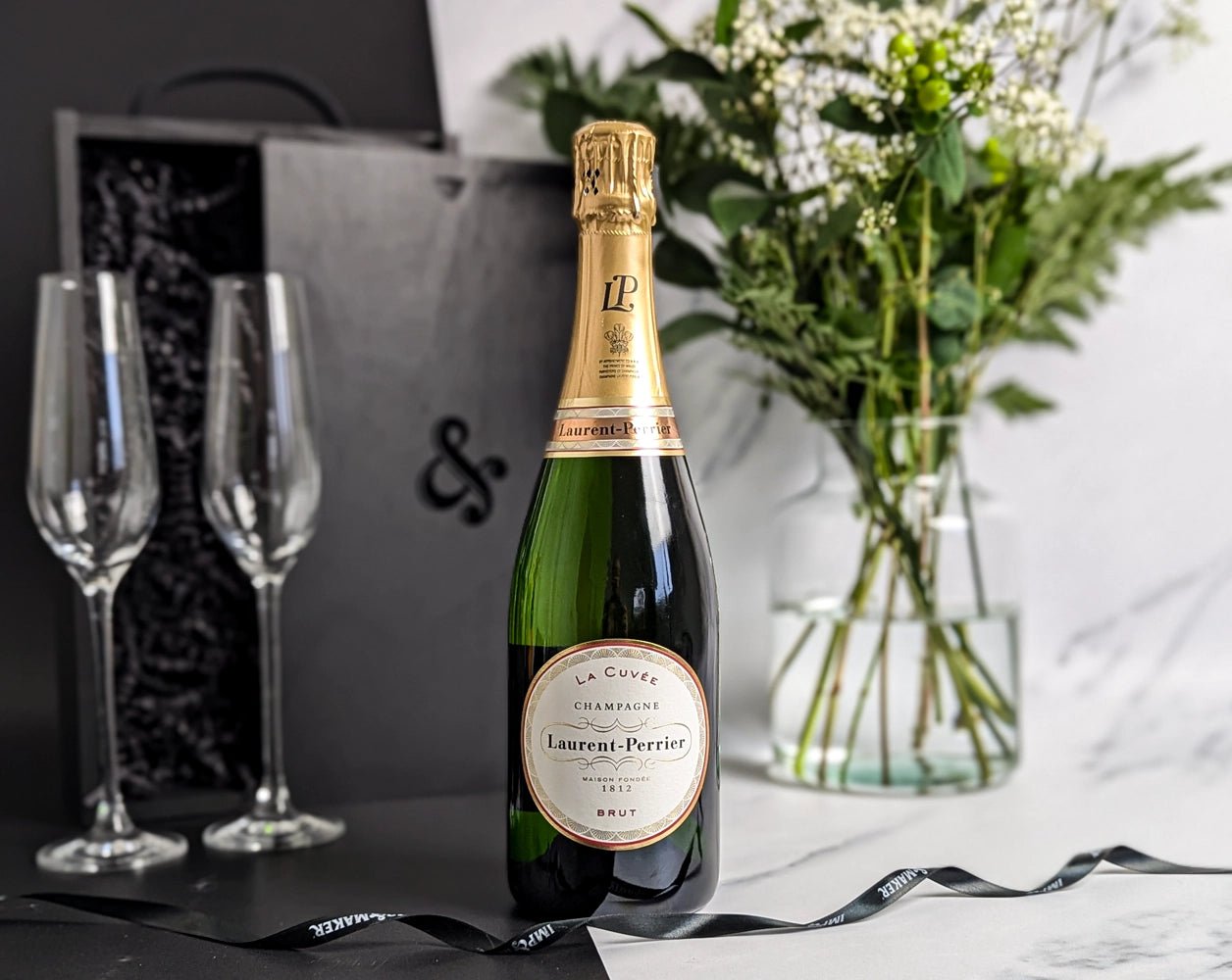 Laurent - Perrier La Cuvee & Champagne Flutes in Wooden Box Gift - IMP & MAKERIMP & MAKERBOX220IMP & MAKERLaurent - Perrier La Cuvee & Champagne Flutes in Wooden Box Gift