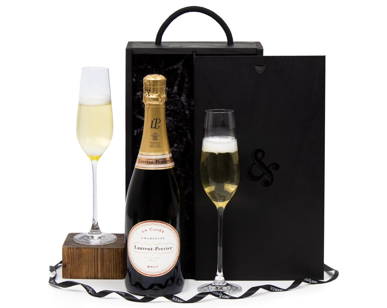 Laurent - Perrier La Cuvee & Champagne Flutes in Wooden Box Gift - IMP & MAKERIMP & MAKERBOX220IMP & MAKERLaurent - Perrier La Cuvee & Champagne Flutes in Wooden Box Gift