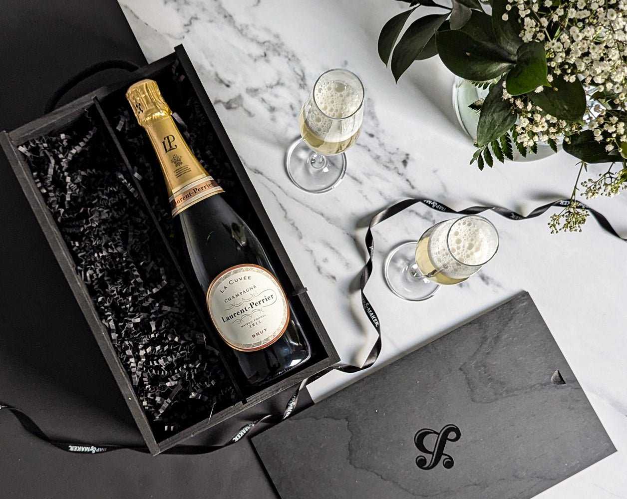 Laurent - Perrier La Cuvee & Champagne Flutes in Wooden Box Gift - IMP & MAKERIMP & MAKERBOX220IMP & MAKERLaurent - Perrier La Cuvee & Champagne Flutes in Wooden Box Gift