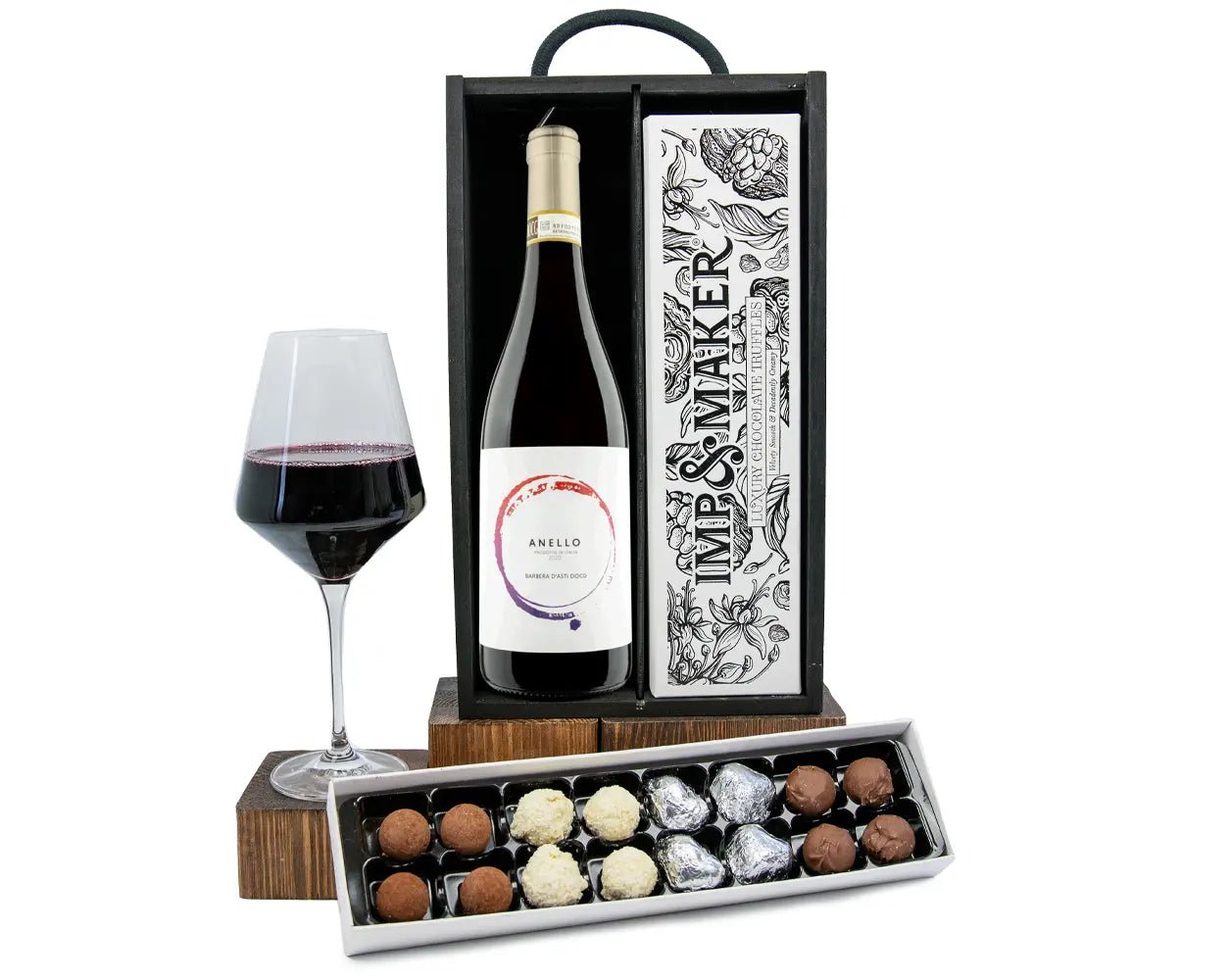 Luxury Red Wine & Chocs in Wooden Gift Box - IMP & MAKERIMP & MAKERBOX209