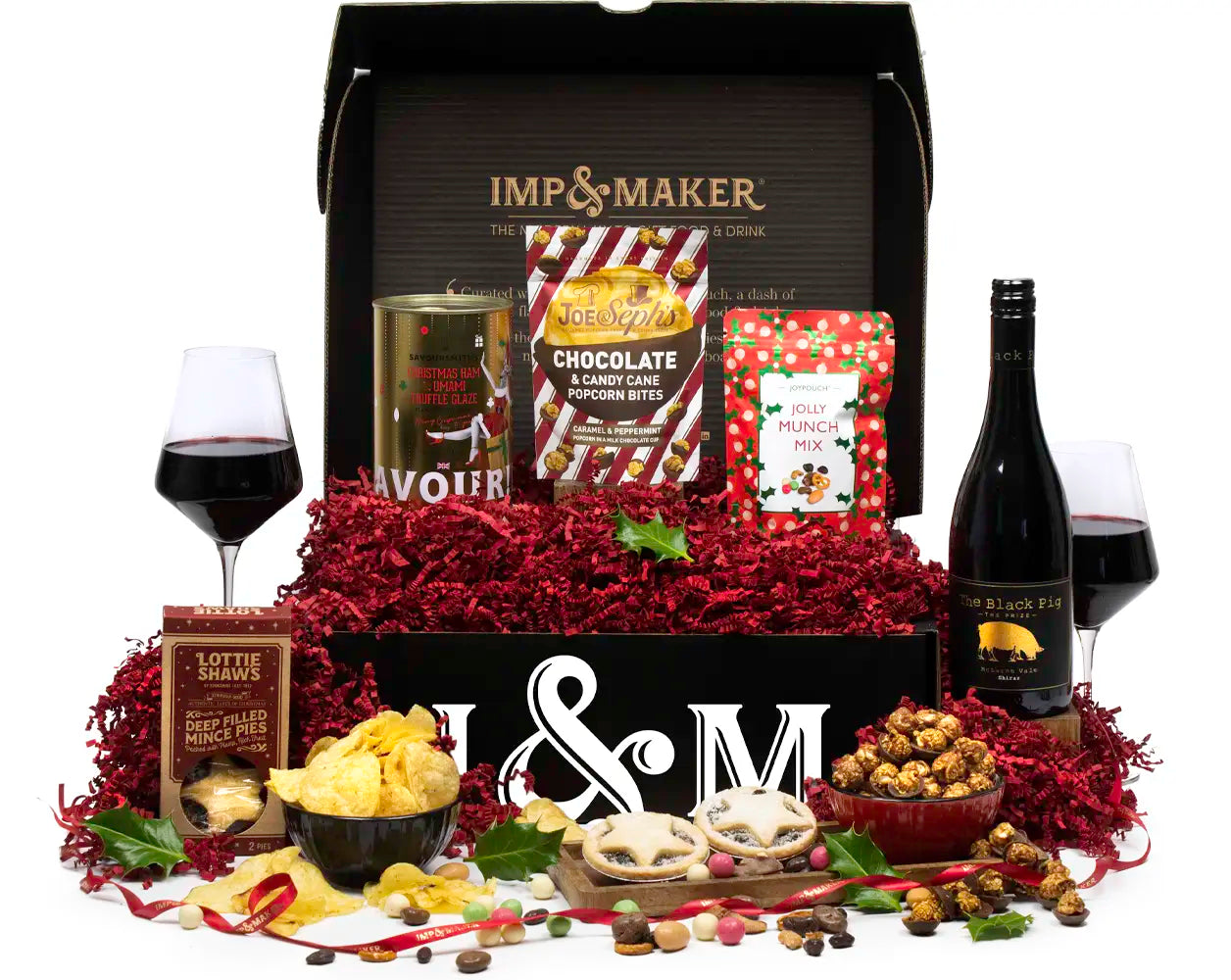 Red Wine & Festive Treats Gift Hamper | IMP & MAKER