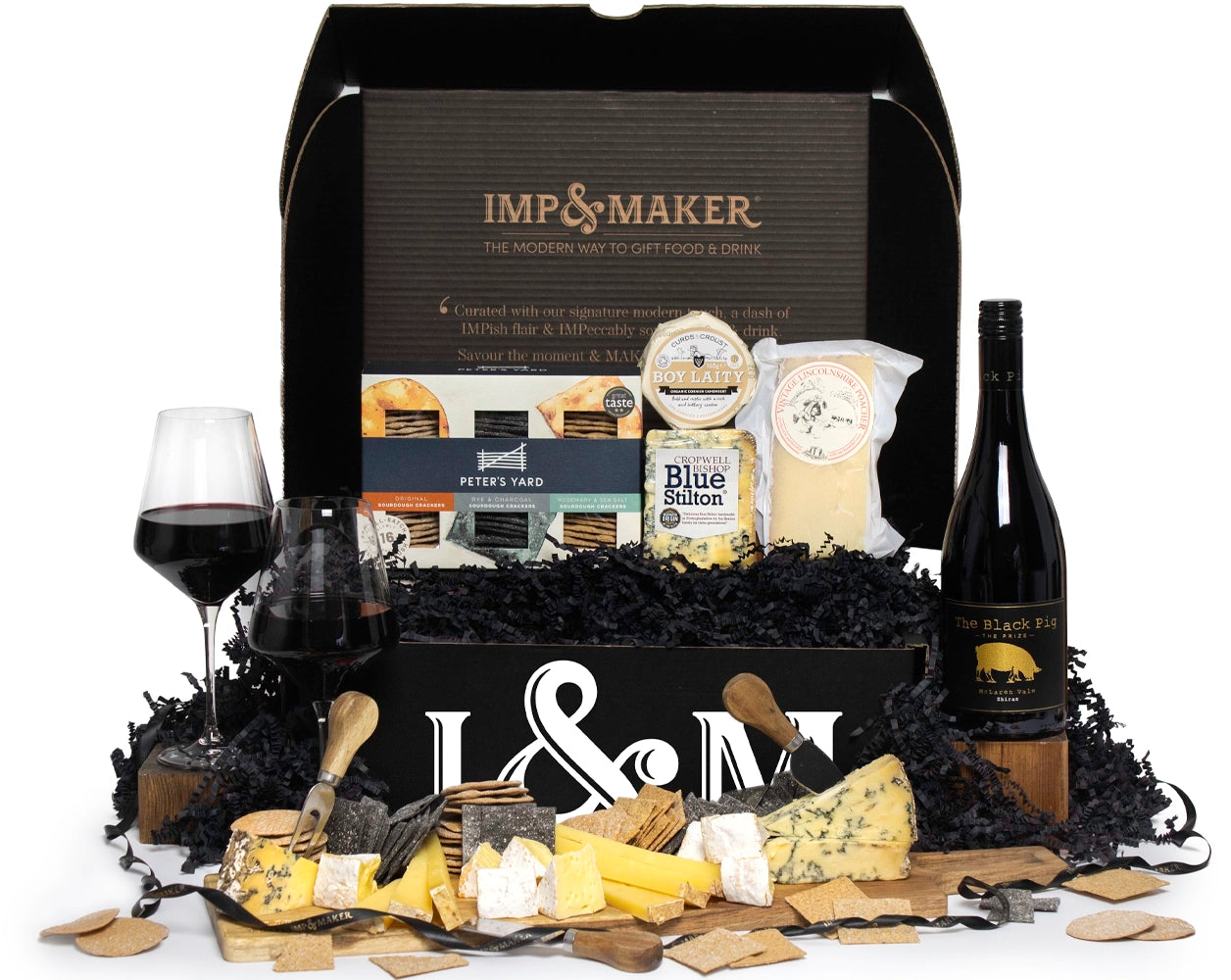 The Black Pig Red Wine & Artisan Cheese Gift Hamper | IMP & MAKER