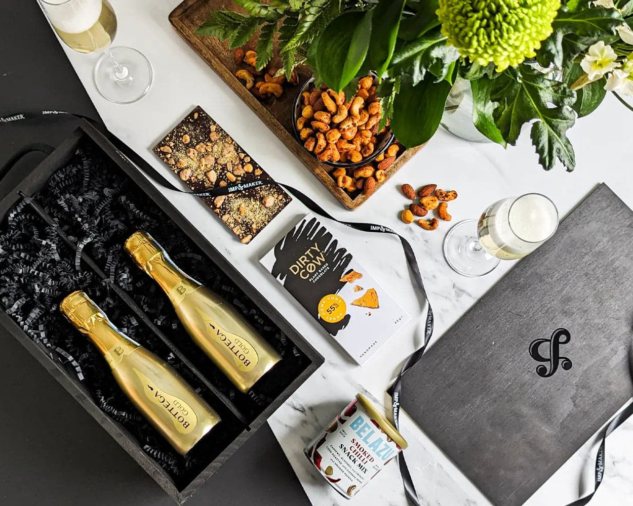 Vegan Prosecco & Snacks Gift Set in Wooden Box - IMP & MAKER