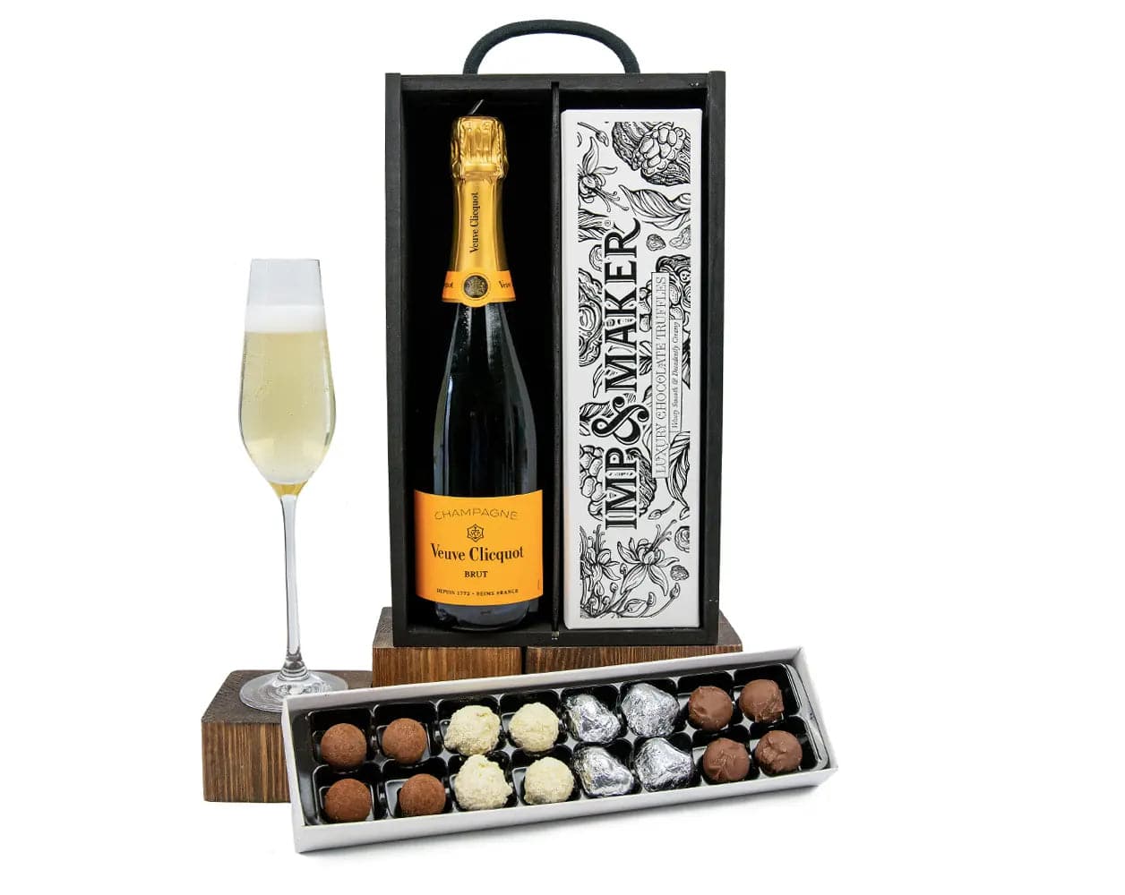 Veuve Clicquot Champagne & Signature Chocolate Wooden Box Gift - IMP & MAKERIMP & MAKERBOX203