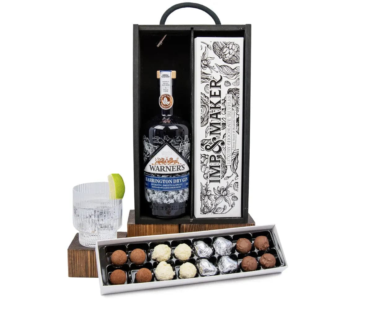 Warner's Harrington Gin & Chocs in Wooden Gift Box - IMP & MAKERIMP & MAKERBOX212