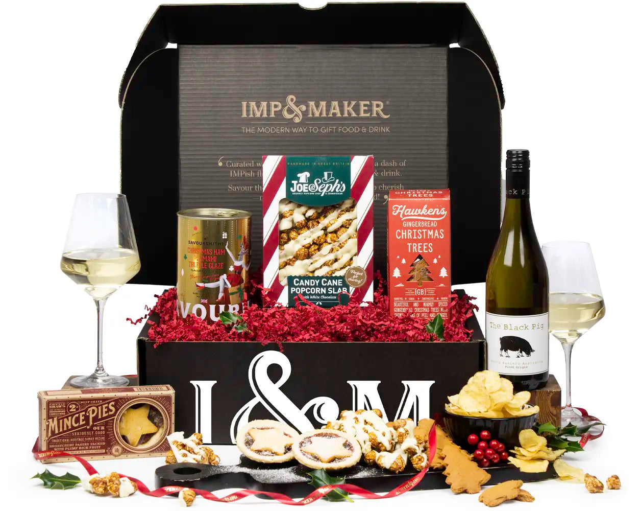 Christmas White Wine & Festive Treats Gift Hamper | IMP & MAKER