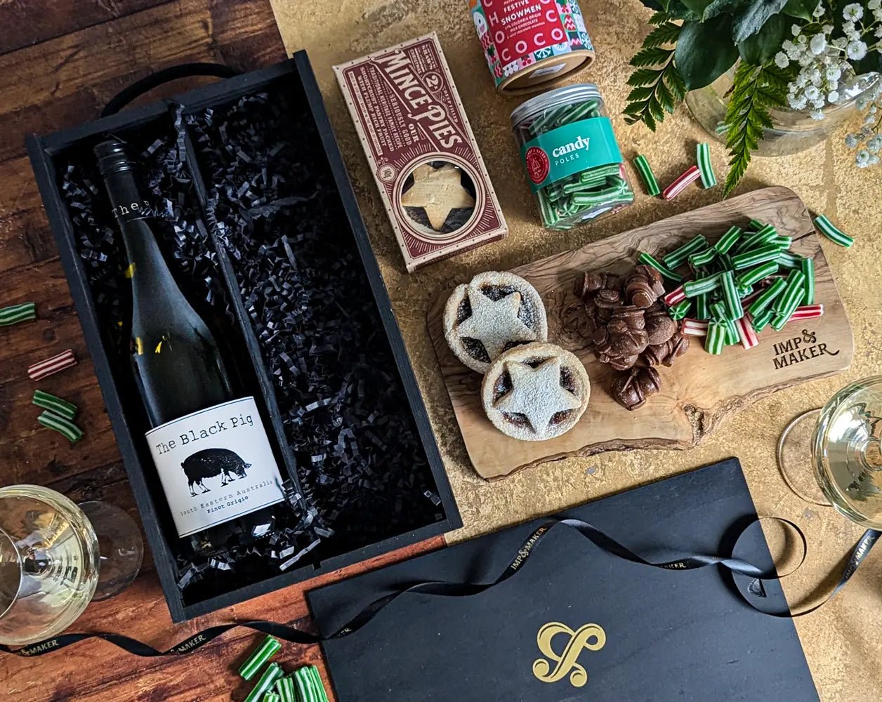 White Wine & Festive Sweet Treats in a Wooden Box - IMP & MAKERIMP & MAKERXMAS24 - 47