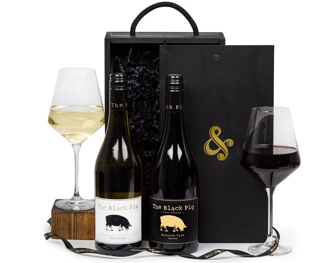 Wine Duo in Wooden Gift Box - Black Pig Shiraz & Pinot Grigio - IMP & MAKERIMP & MAKERIMP904